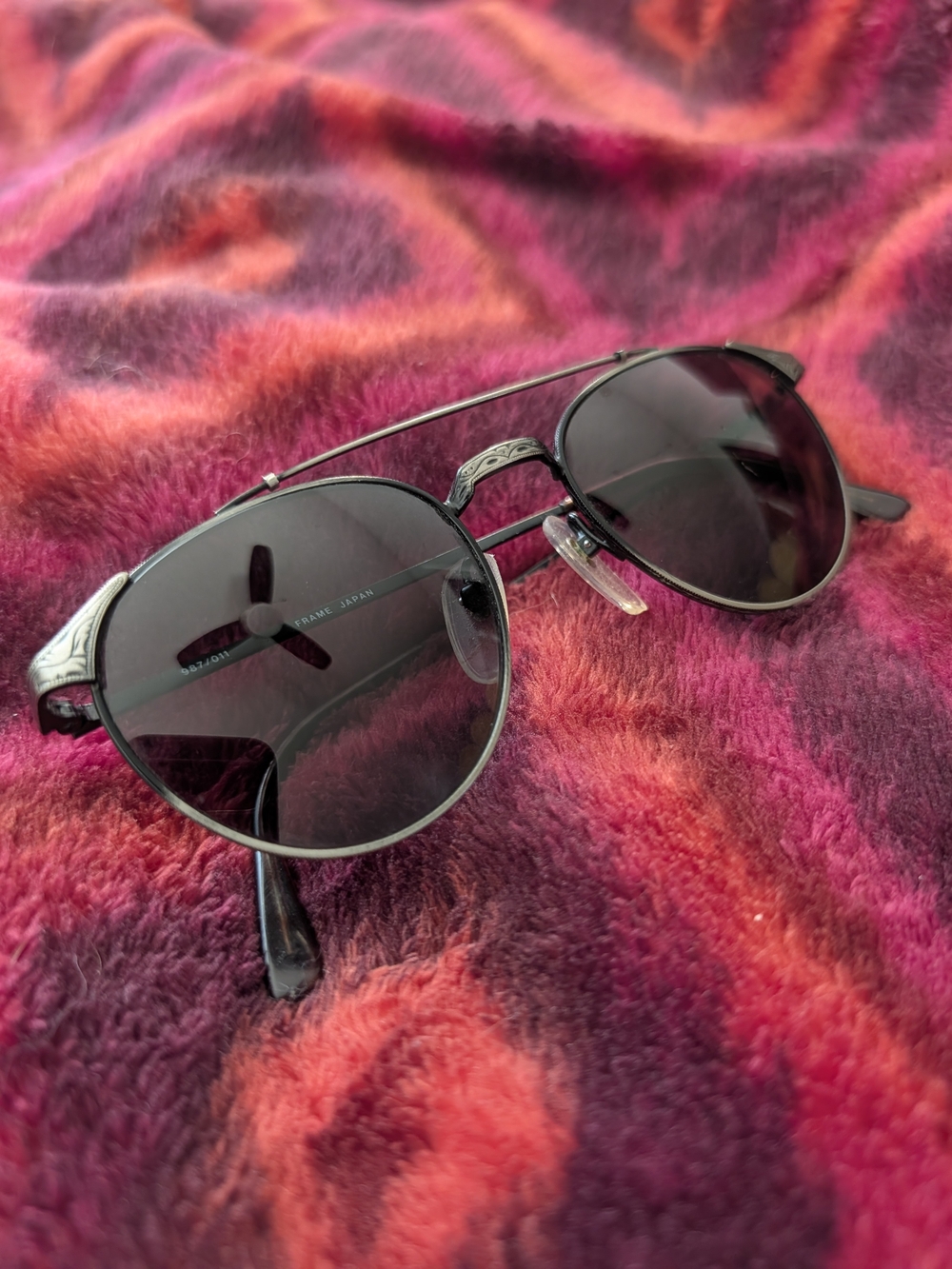 REVO 987-011 Vintage Japanese Etched Pewter Western Aviator 1980s Sunglasses